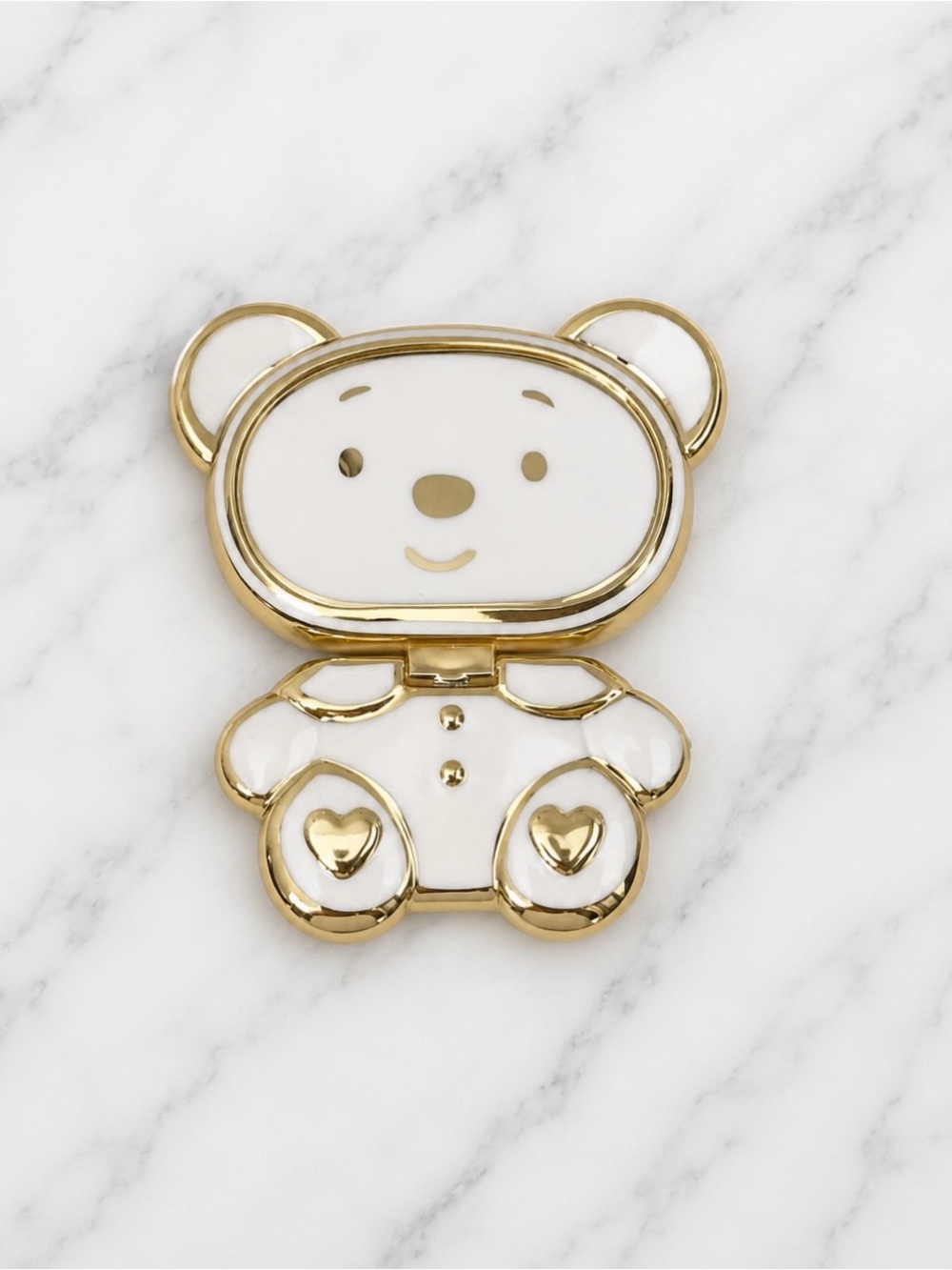 White With Gold Trim Bear Phone Mirror Accessory